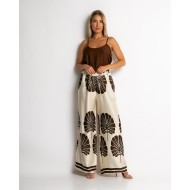 Παντελόνα με leaf print καφέ