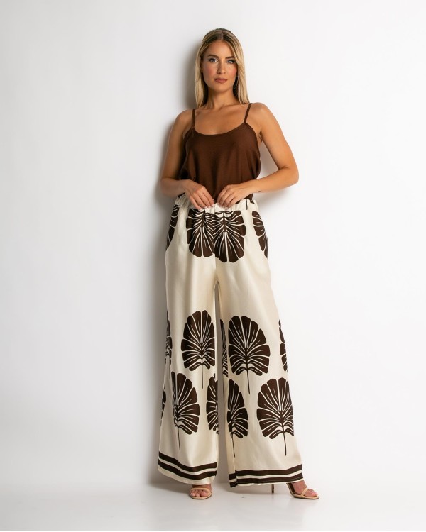 Παντελόνα με leaf print καφέ