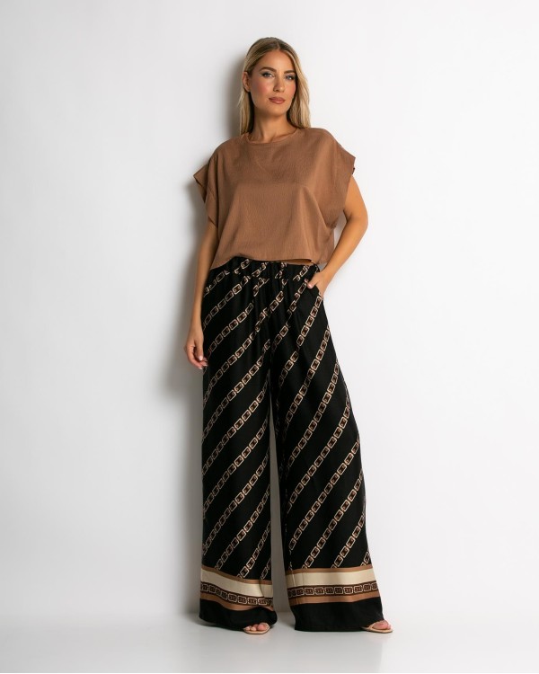Παντελόνα με chain print μαύρο