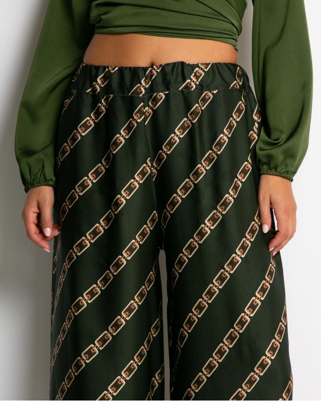 Παντελόνα με chain print χακί