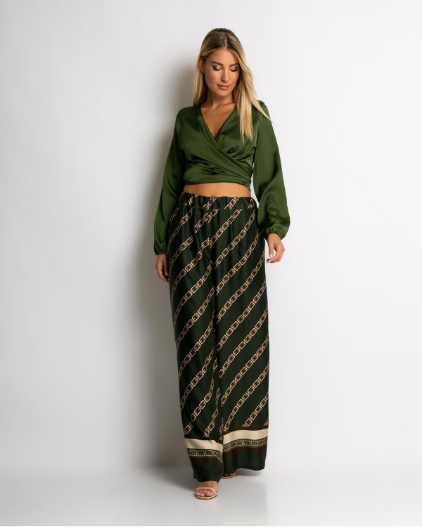 Παντελόνα με chain print χακί