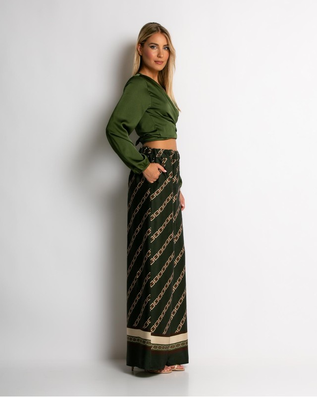 Παντελόνα με chain print χακί