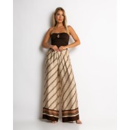 Παντελόνα με chain print μπεζ