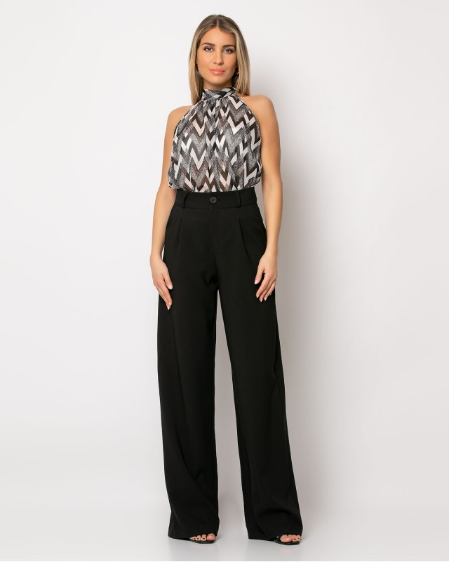 Παντελόνι φαρδύ με πιέτες μαύρο