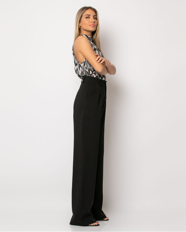 Παντελόνι φαρδύ με πιέτες μαύρο