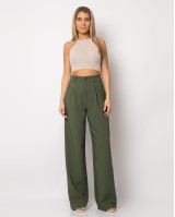 Παντελόνι φαρδύ με πιέτες χακί