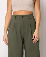 Παντελόνι φαρδύ με πιέτες χακί