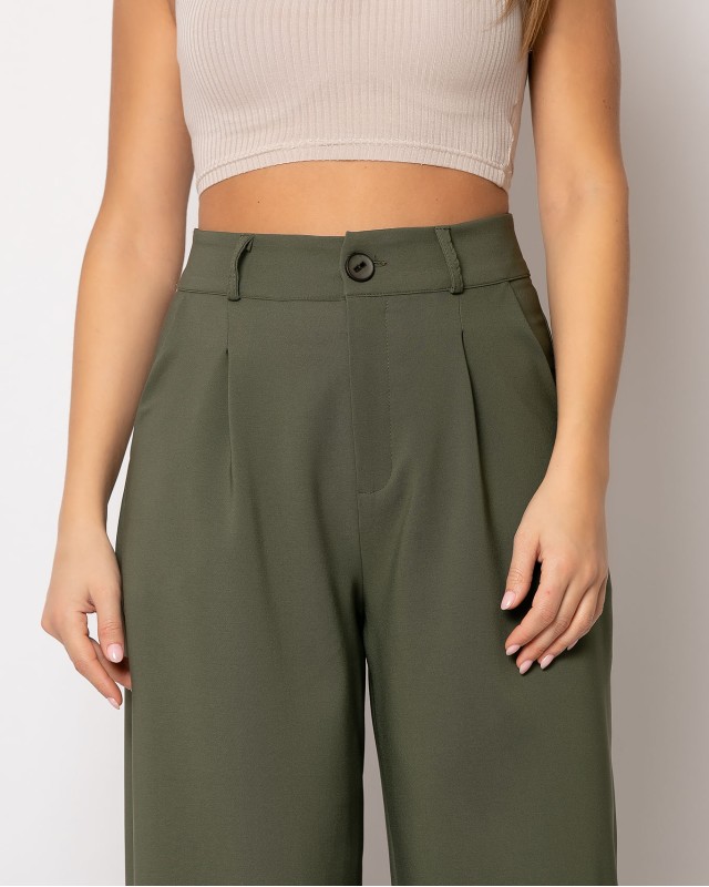 Παντελόνι φαρδύ με πιέτες χακί