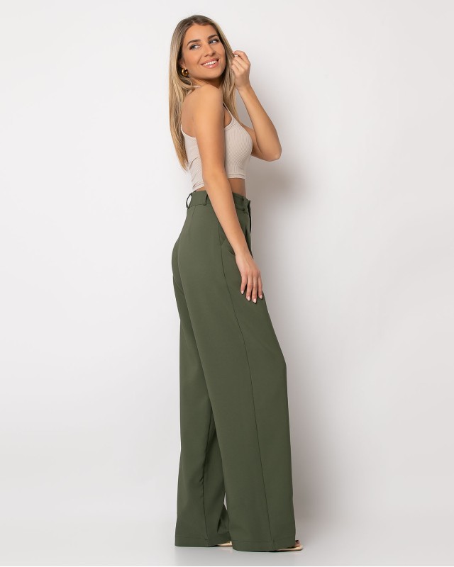 Παντελόνι φαρδύ με πιέτες χακί