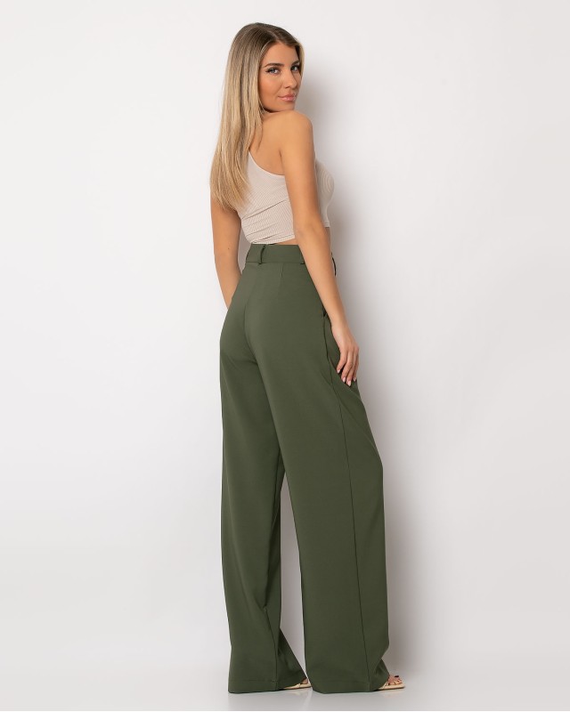 Παντελόνι φαρδύ με πιέτες χακί