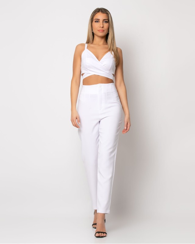 Παντελόνι ψηλόμεσο με πένσες λευκό