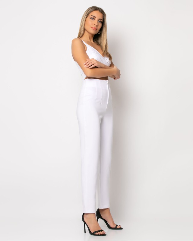 Παντελόνι ψηλόμεσο με πένσες λευκό