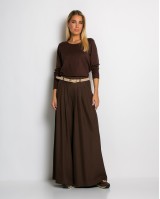 Παντελόνα ψηλόμεση με πιέτες καφέ