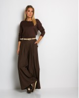 Παντελόνα ψηλόμεση με πιέτες καφέ