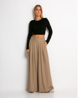 Παντελόνα ψηλόμεση με πιέτες ταμπά