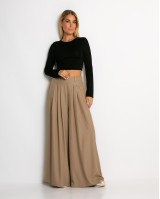 Παντελόνα ψηλόμεση με πιέτες ταμπά