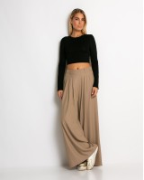 Παντελόνα ψηλόμεση με πιέτες ταμπά