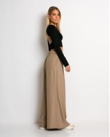 Παντελόνα ψηλόμεση με πιέτες ταμπά