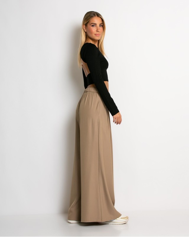 Παντελόνα ψηλόμεση με πιέτες ταμπά