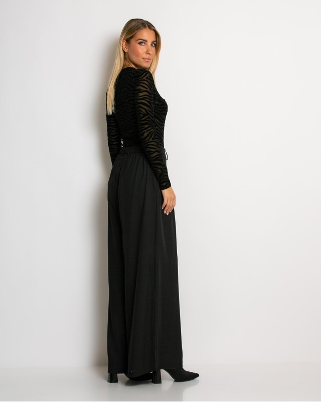 Παντελόνα ψηλόμεση με πιέτες μαύρο