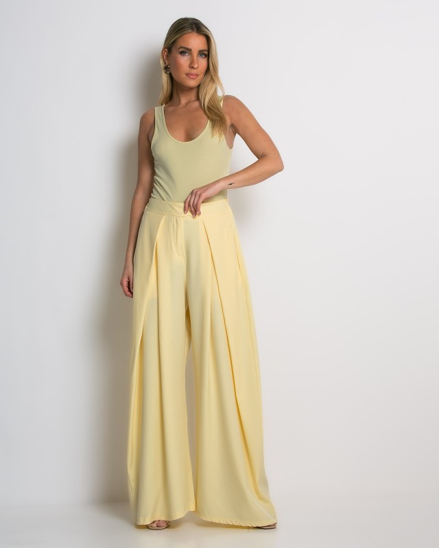 Παντελόνα wide leg με πιέτες lemon