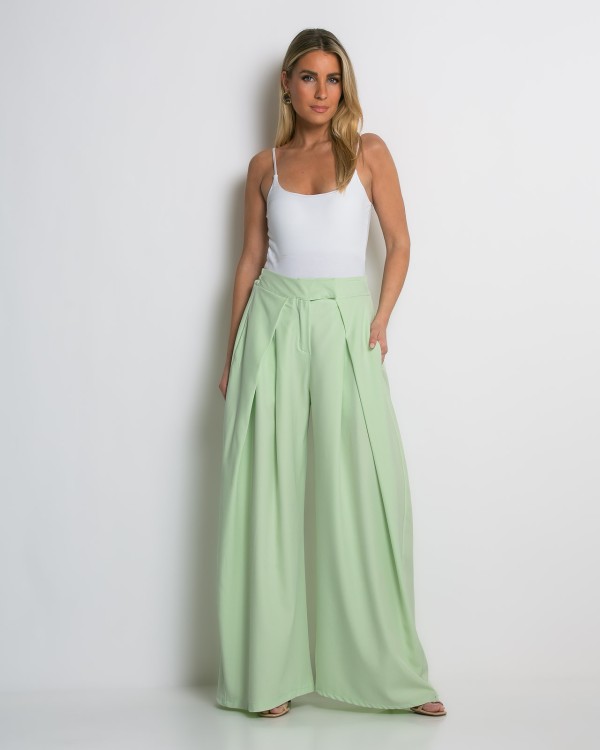 Παντελόνα wide leg με πιέτες μέντα