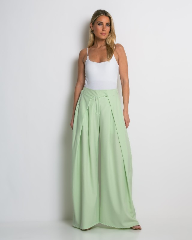 Παντελόνα wide leg με πιέτες μέντα
