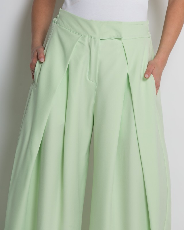 Παντελόνα wide leg με πιέτες μέντα