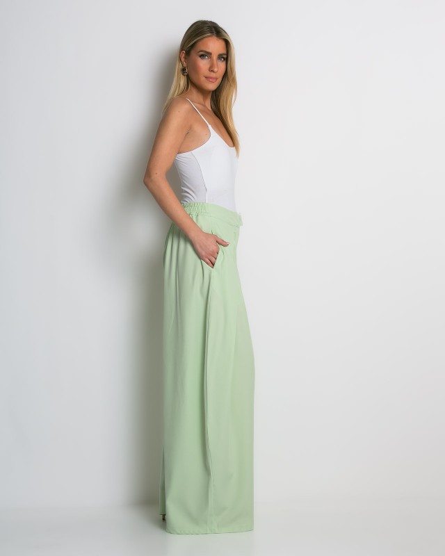 Παντελόνα wide leg με πιέτες μέντα