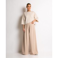 Παντελόνι φούτερ αχνούδιαστο σε φαρδιά γραμμή μπεζ