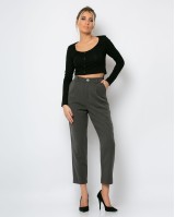 Παντελόνι ψηλόμεσο με πιέτα ανθρακί μελανζέ