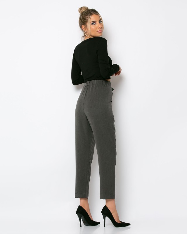 Παντελόνι ψηλόμεσο με πιέτα ανθρακί μελανζέ