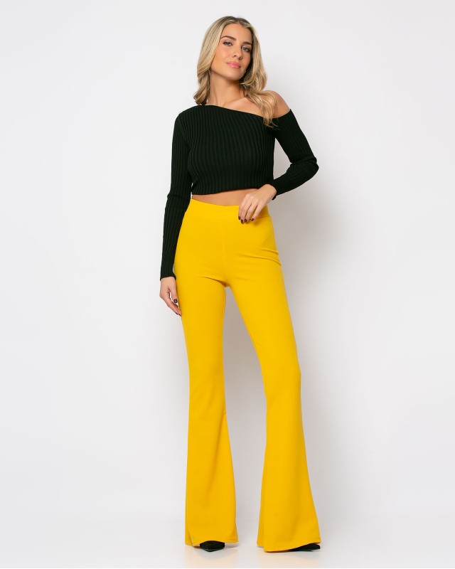 Παντελόνι καμπάνα μουσταρδί