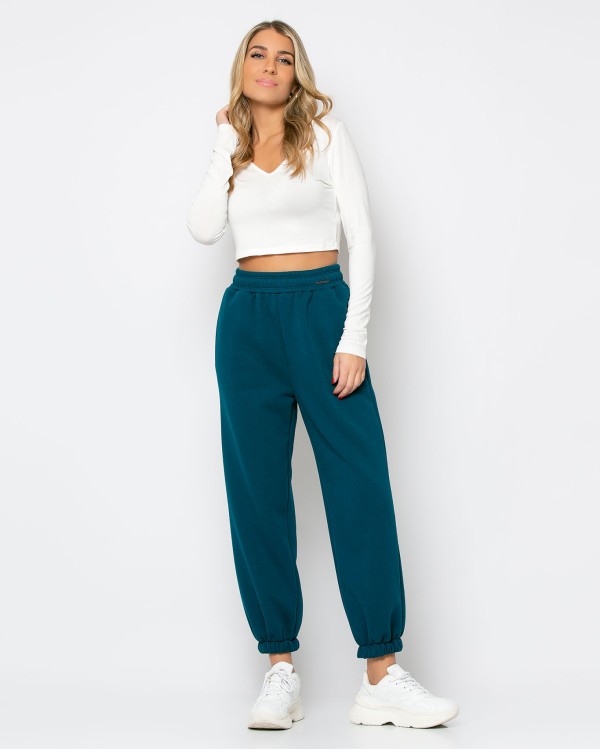 Φόρμα φούτερ με λάστιχο λαδί