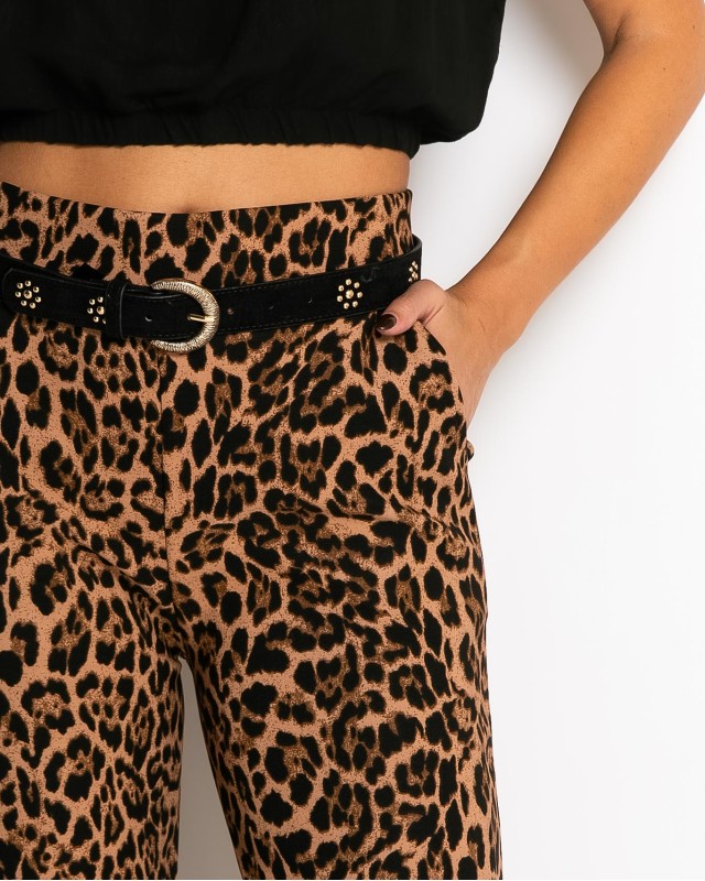 Παντελόνι με λάστιχο στη μέση & leopard μοτίβο καφέ