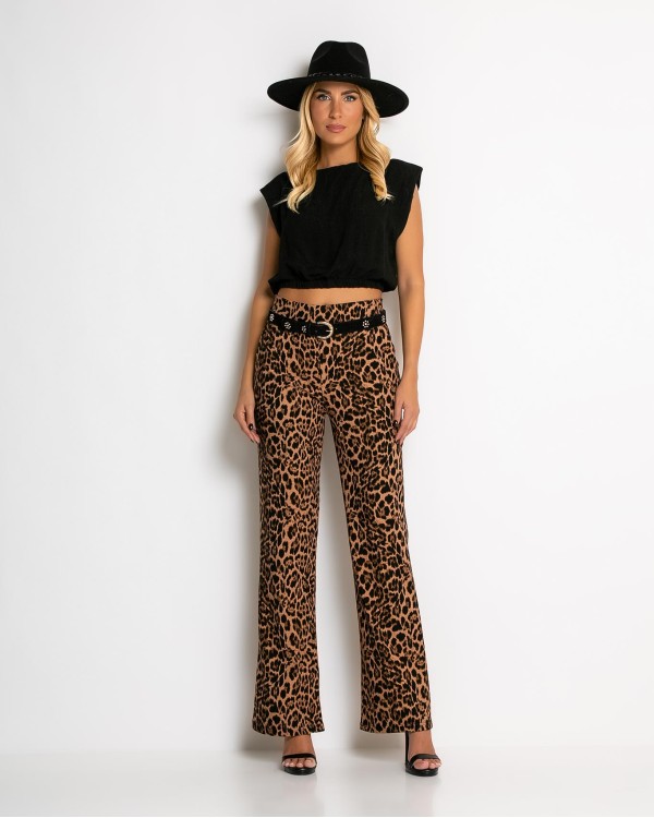 Παντελόνι με λάστιχο στη μέση & leopard μοτίβο μπεζ