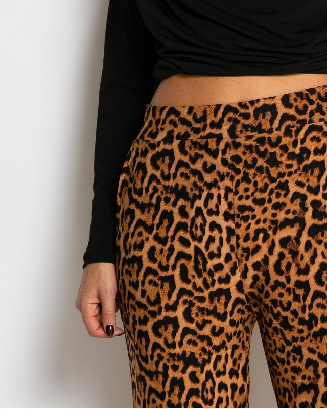 Παντελόνι με λάστιχο στη μέση & leopard μοτίβο μπεζ