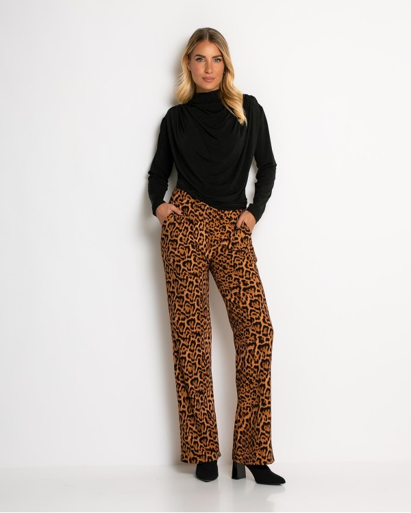 Παντελόνι με λάστιχο στη μέση & leopard μοτίβο μπεζ