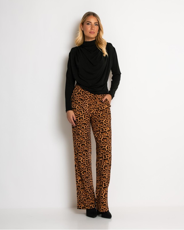 Παντελόνι με λάστιχο στη μέση & leopard μοτίβο μπεζ