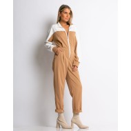 Ολόσωμη δίχρωμη φόρμα μακρυμάνικη μπεζ