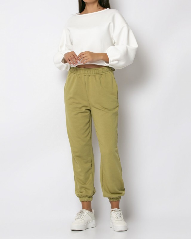 Παντελόνι φούτερ με λάστιχο λαδί