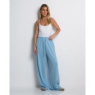 Φόρμα Wide Leg με Λάστιχο και Κορδόνι στη μέση γαλάζια