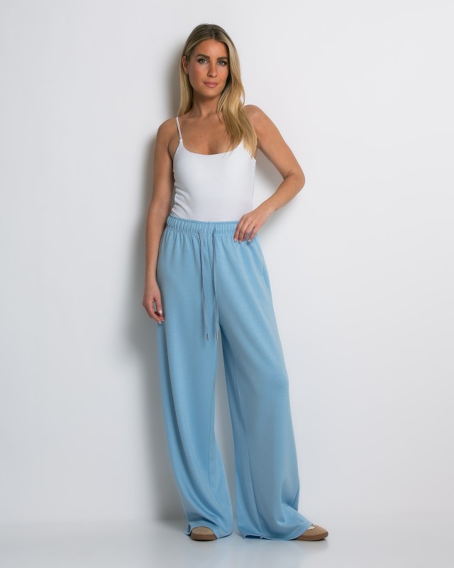 Φόρμα Wide Leg με Λάστιχο και Κορδόνι στη μέση γαλάζια