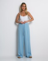 Φόρμα Wide Leg με Λάστιχο και Κορδόνι στη μέση γαλάζια