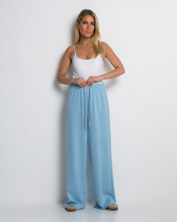 Φόρμα Wide Leg με Λάστιχο και Κορδόνι στη μέση γαλάζια