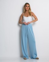 Φόρμα Wide Leg με Λάστιχο και Κορδόνι στη μέση γαλάζια