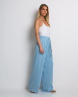 Φόρμα Wide Leg με Λάστιχο και Κορδόνι στη μέση γαλάζια