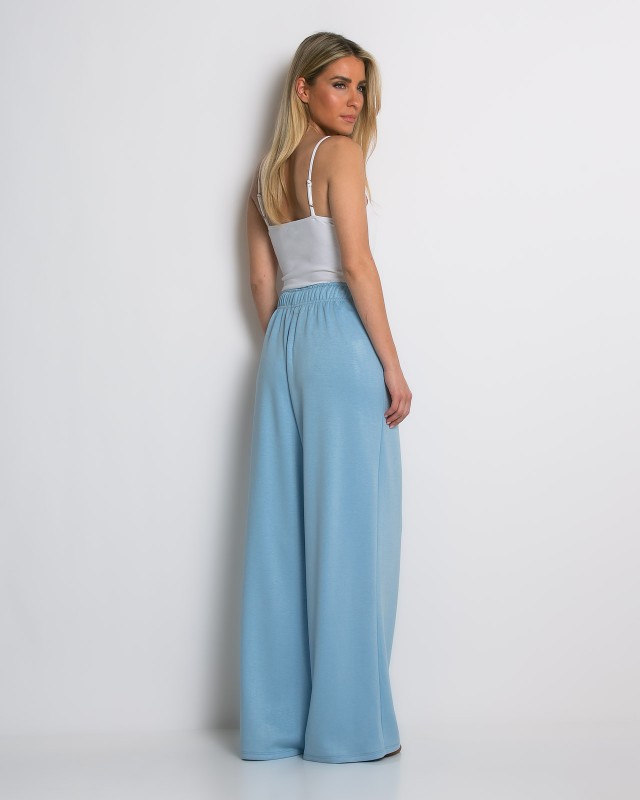 Φόρμα Wide Leg με Λάστιχο και Κορδόνι στη μέση γαλάζια