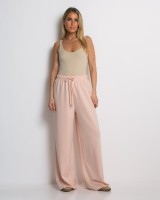 Φόρμα Wide Leg με Λάστιχο και Κορδόνι στη μέση ροζ