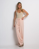 Φόρμα Wide Leg με Λάστιχο και Κορδόνι στη μέση ροζ